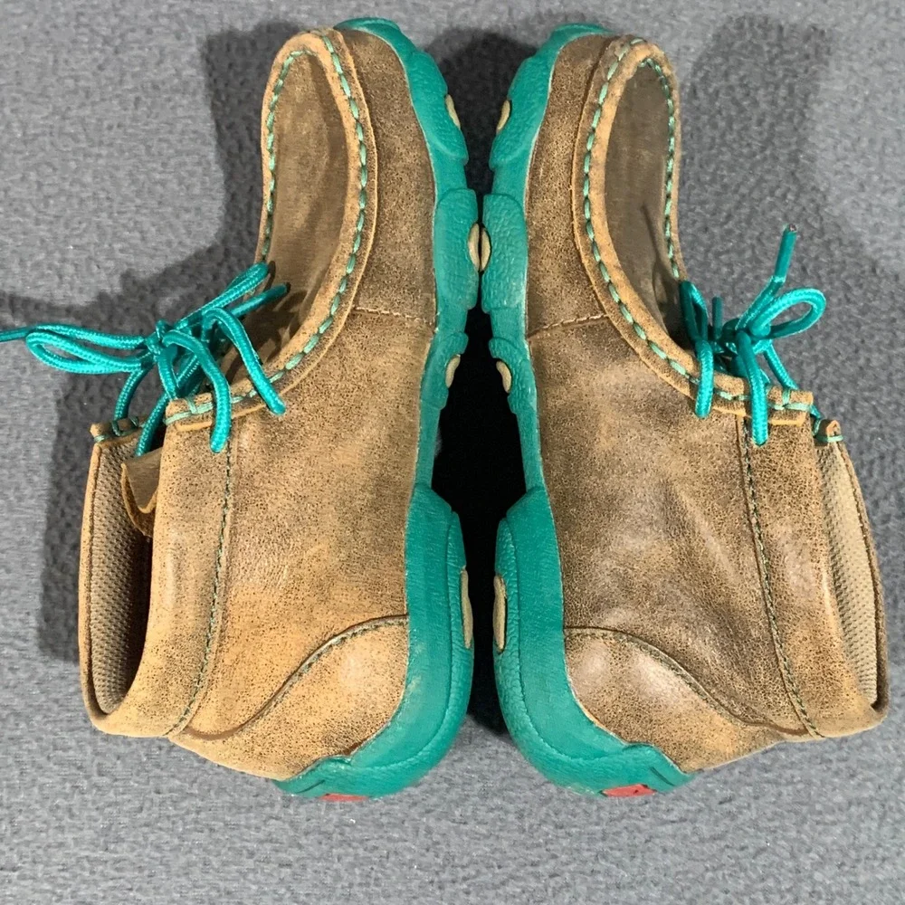 Twisted X Kids Driving Moc Chukka Brown Turquoise Leather Shoes YDM0017 Sz 12.5